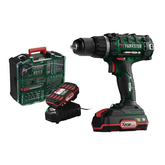 Berbequim 20 V com 2 baterias, carregador de automóvel e acessórios